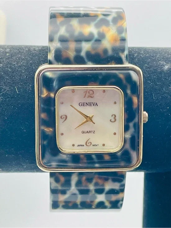 Geneva Leopard Square Face Watch with Gold Trim