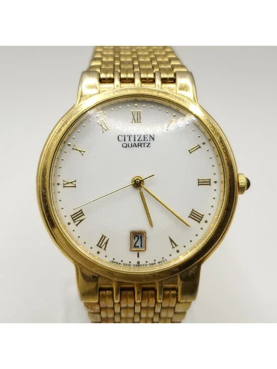 Citizen Quartz Womens Date Dial Watch 32mm For Parts Or Repair Gold Tone