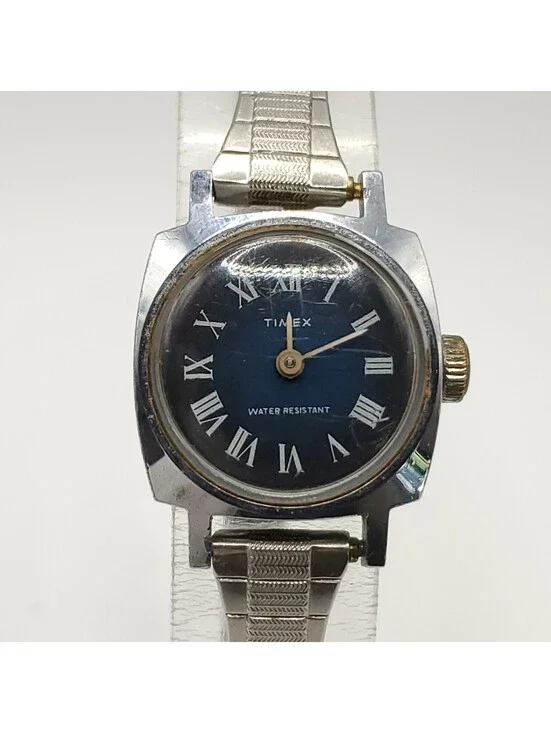 Vintage Timex Mechanical Water-resistant Womens Watch Parts Blue Dial