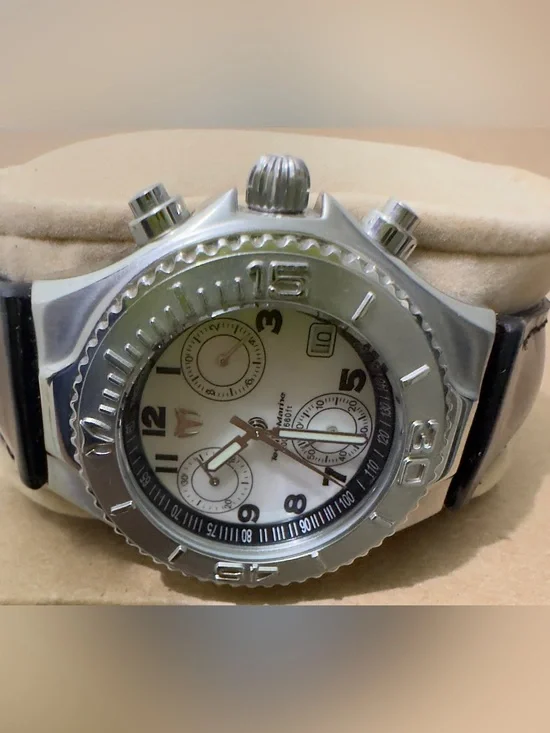 Technomarine Silver Stainless Steel Chronograph Watch with White Dial. Blk band.
