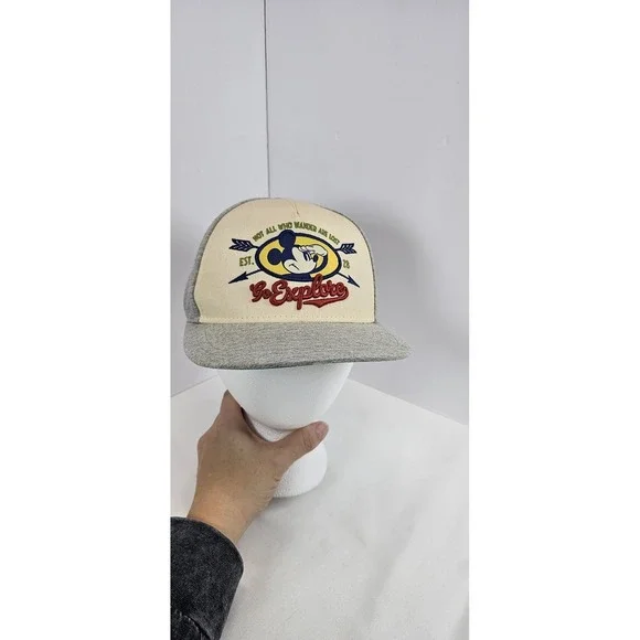 Mickey Mouse Hat Cap‎ Snap Back Gray Blue Yellow Plaid 
