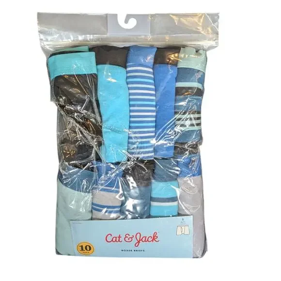 NWT Cat & Jack Boys Boxer Briefs 10 Pack Size S 6/7 100% Cotton Blue