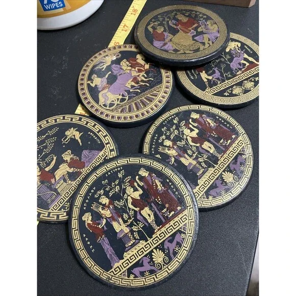 Vintage Hand Made Hellas Greek Mythology Stone/Tile Coasters
