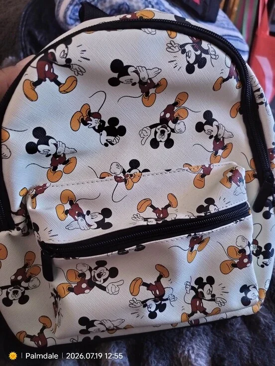 Disney Kids Backpack in White, Black & Yellow Mickey Print