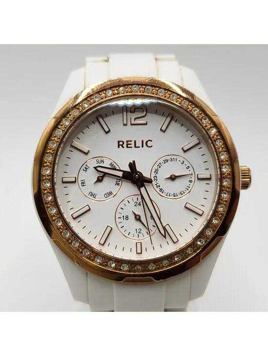 Relic ZR15626 Womens Watch 32mm Rose Gold / White New Battery