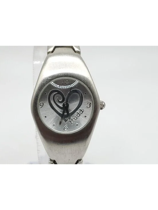Mudd Heart Shape Dial Quartz Watch New Battery Silver Tone 24mm