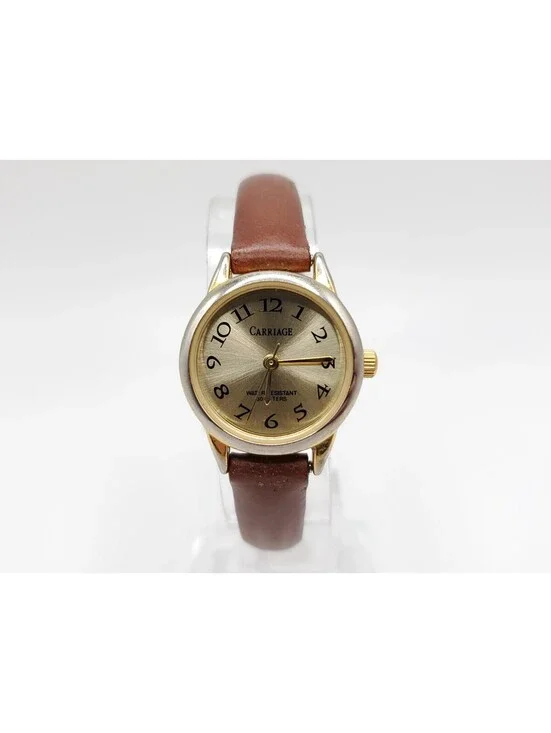 Carriage By Timex Quartz Womens Watch New Battery Gold Tone Brown Band 22mm