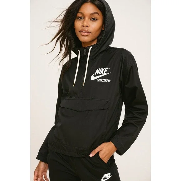 Nike‎ Track Jacket Womens L Black Archive Sportswear Cropped Logo Athleisure
