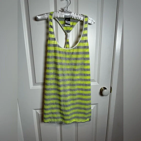 Nike Neon Yellow and Gray Striped Top