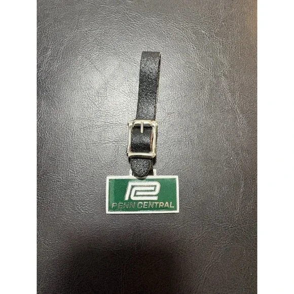 Vintage Penn Central Railroad Watch Fob PC Logo Leather Strap Railroadiana
