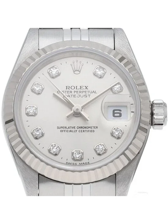 Rolex Datejust Watch Diamond 18k White Gold SS Silver Polished