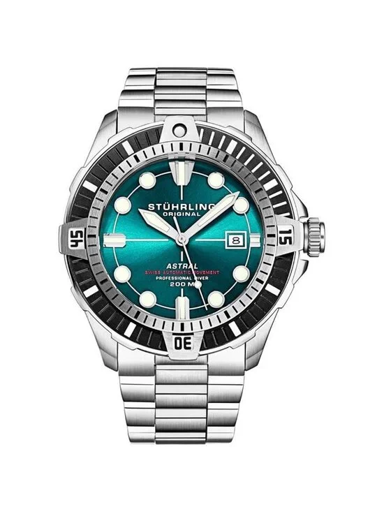 NWT Stuhrling Original Aquadiver Automatic Green Dial Men's Watch