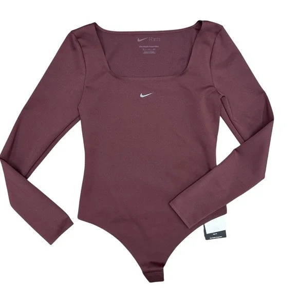 Nike Form Zenvy Long Sleeve Bodysuit Burgundy HQ8296-652 XS Yoga Workout shirt