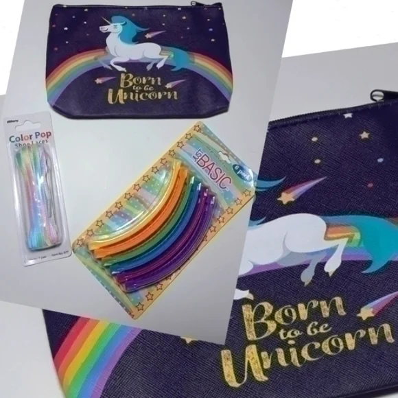 Born To Be Unicorn Bag, Banana Clips, Laces Bundle