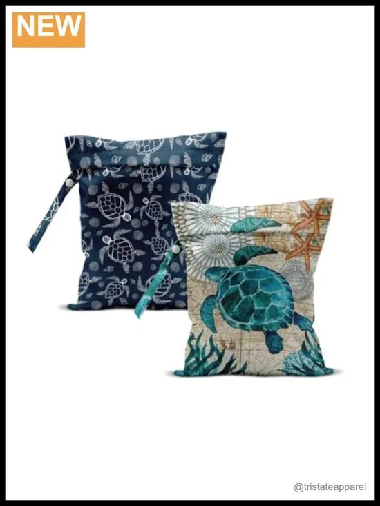 2Pcs Turtle Wet Bag 12x10 Inch Waterproof Reusable Travel Laundry Bag for Swim
