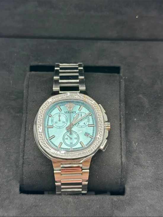 Versace V-Lady Chrono Square 40mm Light Blue Dial