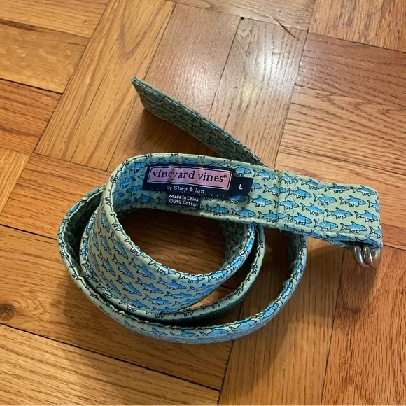 Vineyard Vines Boy Blue Fish D Ring Belt Size Large