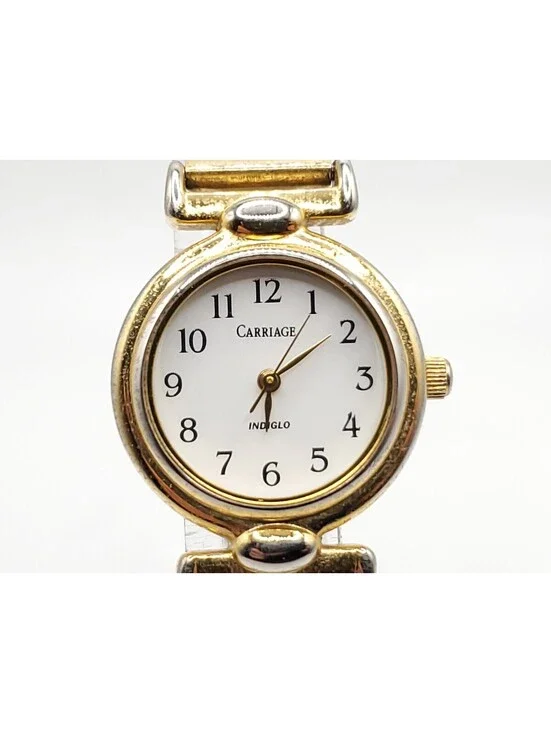 Carriage By Timex Indiglo Womens Watch New Battery Two-Tone White Dial 24mm