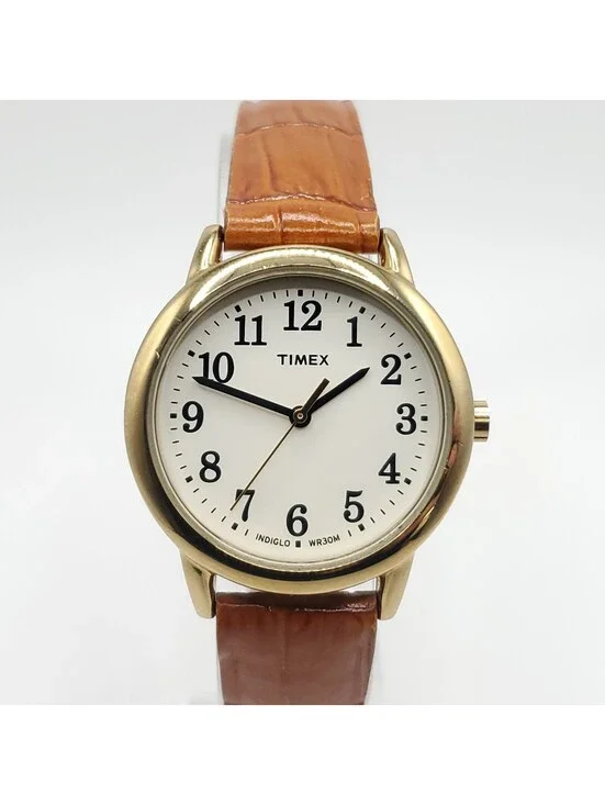2016 Timex Indiglo Watch Women 30mm Gold Tone Brown Band New Battery