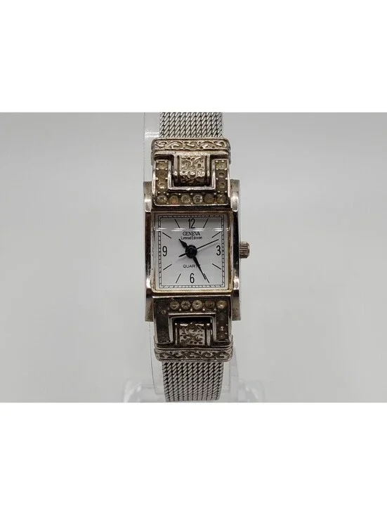Geneva Limited Edition Watch Women 16mm Silver Tone White Dial New Battery