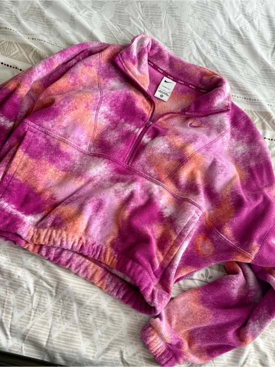 Nike Women's Purple and Orange Tie-Dye Quarter-Zip Fleece Pullover