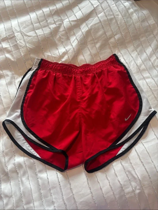 Nike Red and White Women's Running Shorts with Black Trim