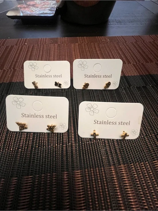 Gold Tone Stainless Steel Stud Earring Set - Four Pairs