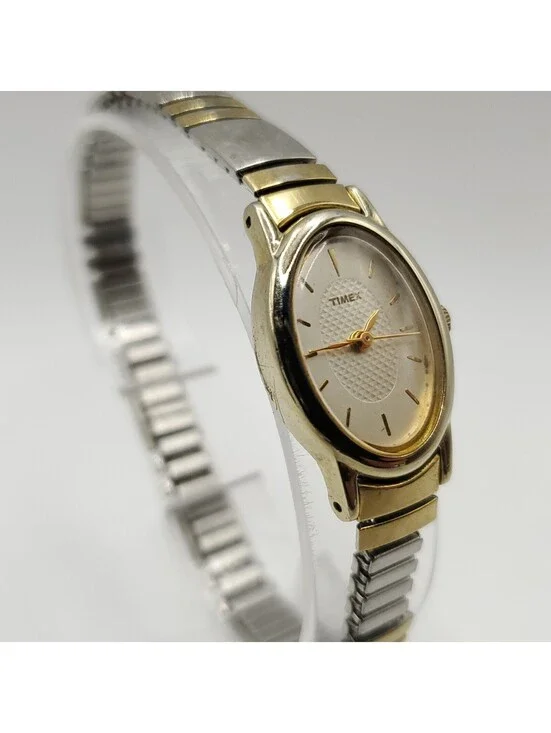 Timex Cavatina Oval Dial Two-Tone Womens Watch 18mm Stretch Band New Battery