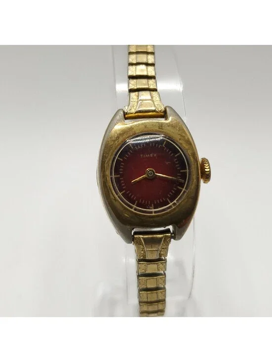 Vintage Timex Red Dial Mechanical Womens Watch For Parts Or Repair