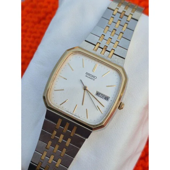 Vintage Seiko Seagull Quartz Tank Dress Watch 6423-5010 80s Two Tone Classic
