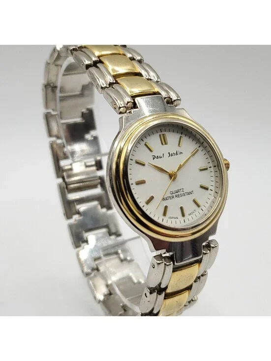 Paul Jardin Two-Tone White Dial Women 32mm Watch New Battery