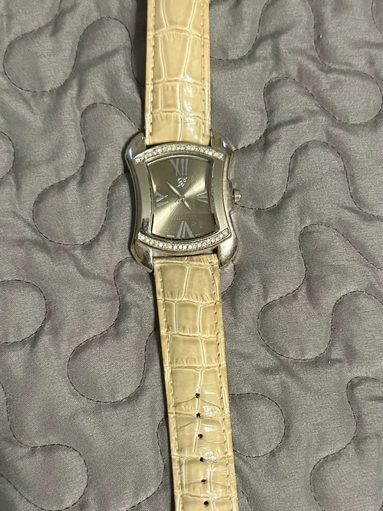 Brighton Cream Croc-Embossed Leather Watch with Silver Face