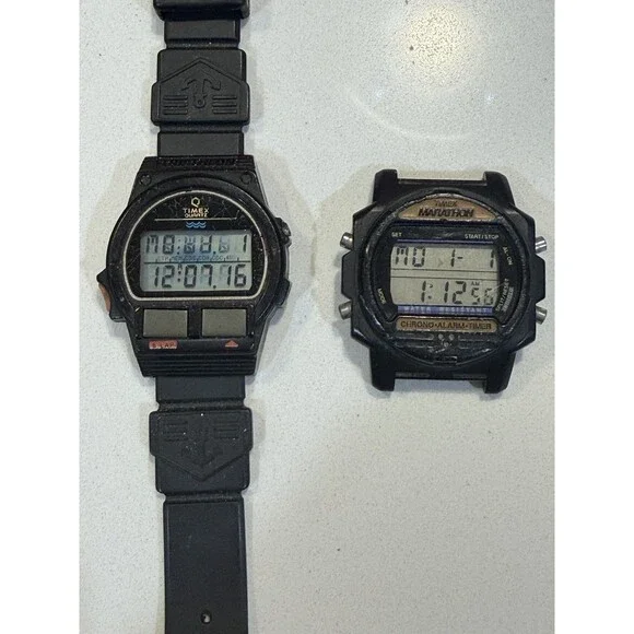 Vintage Timex Digital Watch Lot Marathon & Timex Quartz For Parts Repair