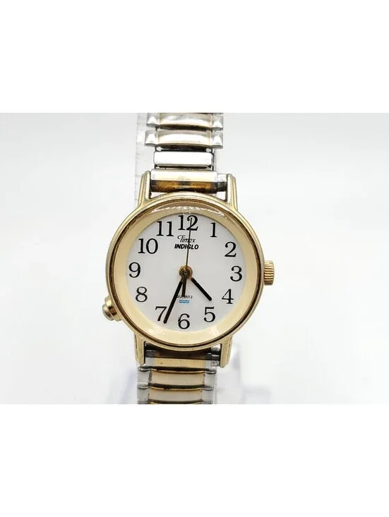 Vintage 1995 Timex Indiglo Womens Watch New Battery White Dial Two-Tone...
