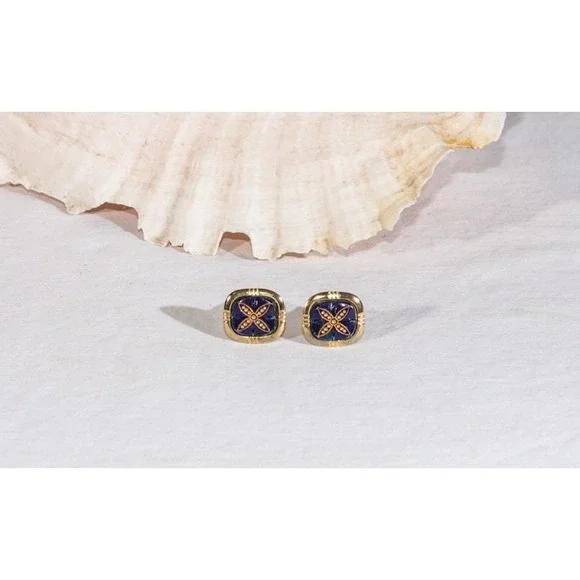 Vintage‎ cufflinks blue gold tone men's accessories career old money preppy