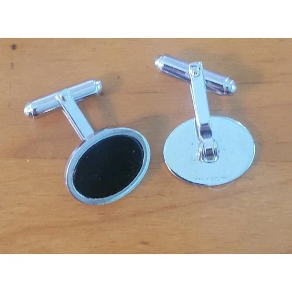 Vtg WEH Hayward Sterling Silver Black Onyx Oval Cufflinks Mid Century