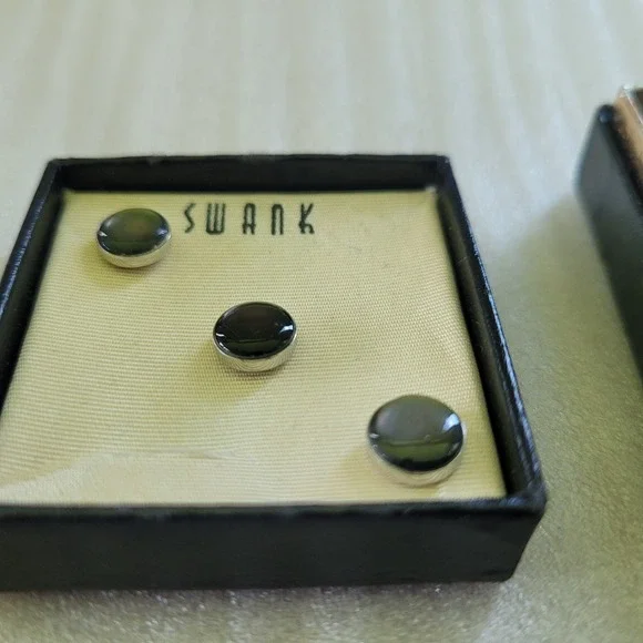 Vintage Swank Stone Tuxedo Shirt Studs Set of 3 Box