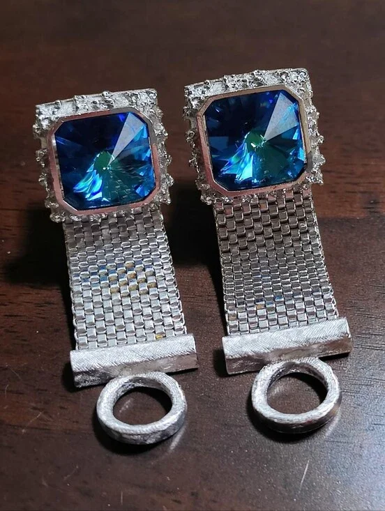 Vintage Dante Blue Rivoli Foiled Back Crystal Cuff Links