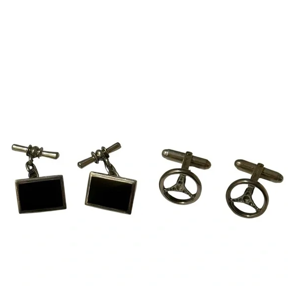 Two pairs of Elegant Black and Silver Cufflinks Set. Both is sliver ,925 stamps