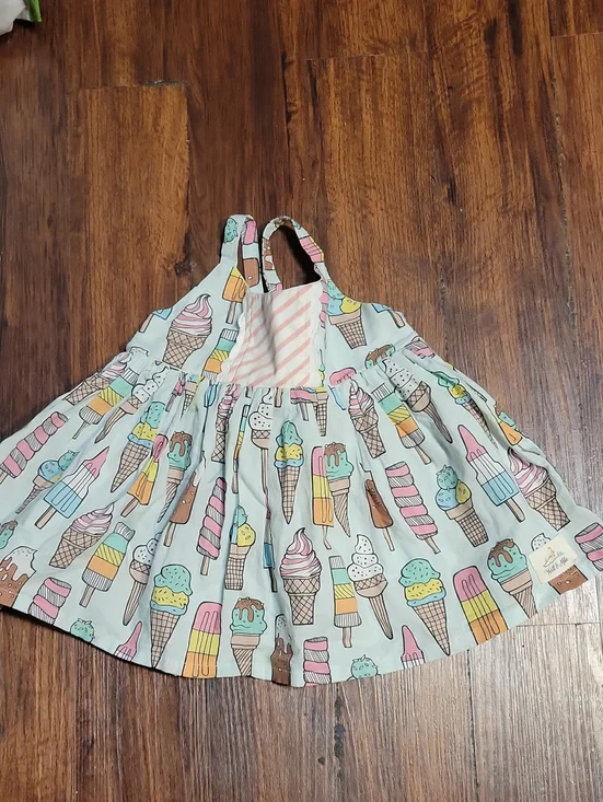 Girls Ice Cream Print Cotton Sundress - Pink & Mint Well And Able 12m