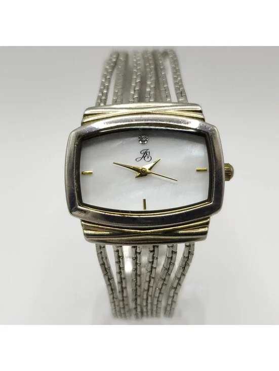 Jaclyn Smith Rectangle Quartz MOP Womens Watch 28mm Silver Tone New Battery