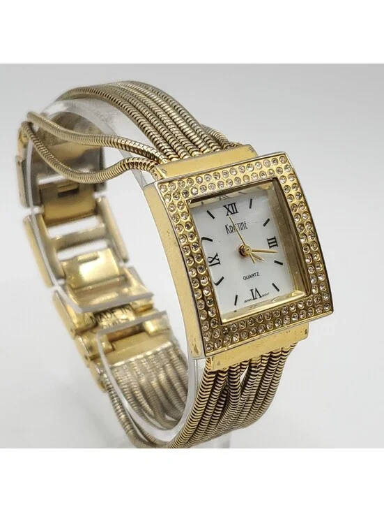 Kristine Rhinestone Bezel Square 24mm Womens Watch Gold Tone New Battery