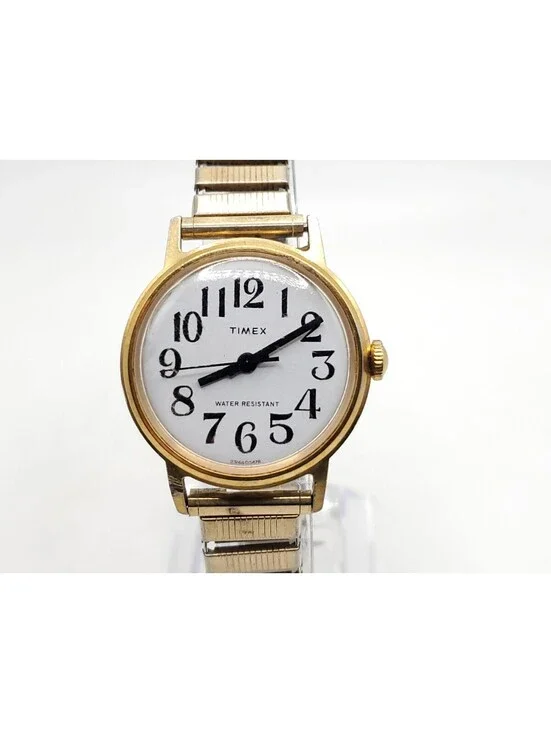 Vintage Timex Marlin Big Reader Mechanical  30mm Watch Running Gold Tone