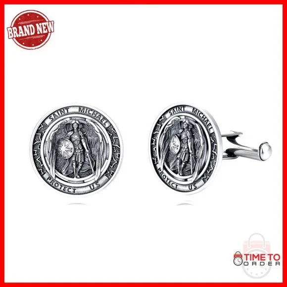 Sterling Silver Saint Michael Cufflinks, Archangel Design, 925 Silver