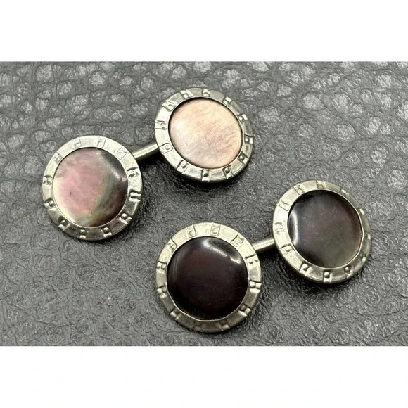 Vintage Art Deco Abalone Shell Silver Tone Cufflinks Set