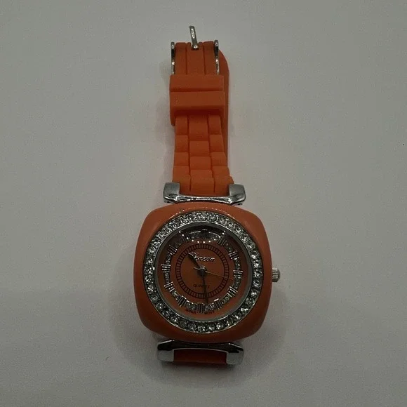 Geneva Women's Orange Jelly Band Watch Crystal Accent Silicone Rubber N0 Battery