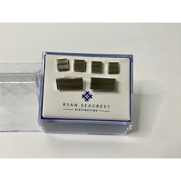 $90 Ryan Seacrest Distinction Men Rhodium Silver Tone Cufflinks Tuxedo Button #2