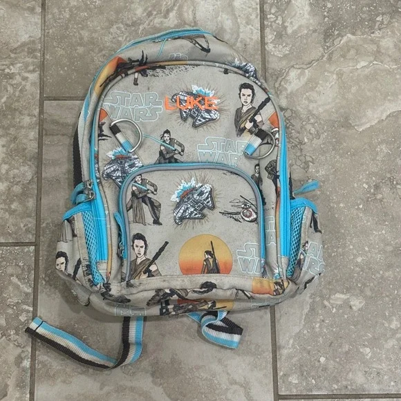 Pottery Barn Kids Star Wars Rey Millennium Falcon Backpack Tan Blue  Small