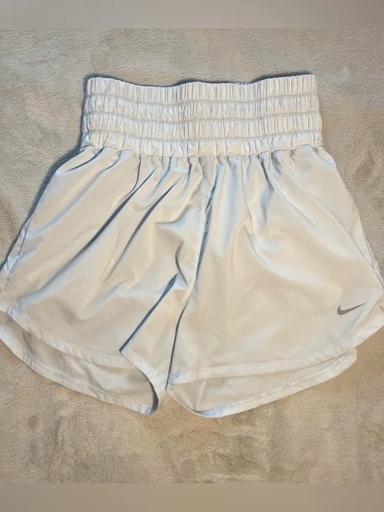 Nike Women’s White Smocked-Waist Athletic Shorts