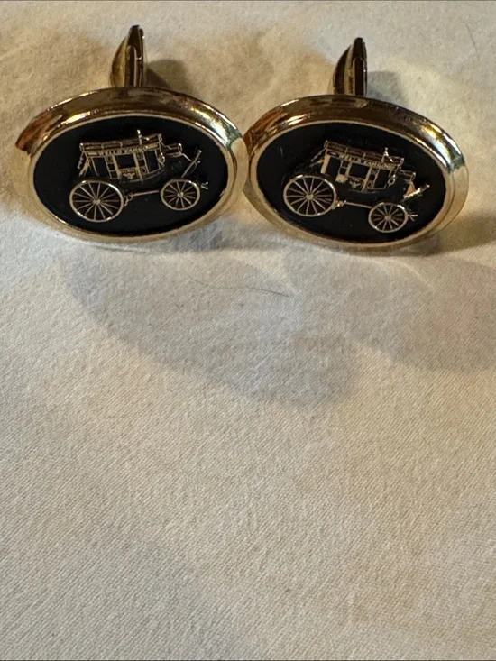 Wells Fargo  Black and Gold Carriage Round Cufflinks (PAT number on clip)